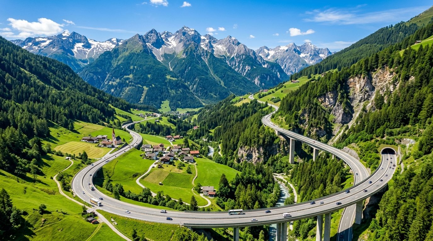 Österreichische Alpenautobahn – malerische Berglandschaft mit Autobahn